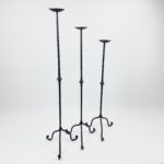 Hand Forged Iron Candelabra Set of 3 (93-113cm) Antique Copper Finish Hammered Stem with Decorative Knop - Image 9