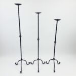 Hand Forged Iron Candelabra Set of 3 (93-113cm) Antique Copper Finish Hammered Stem with Decorative Knop