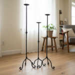 Hand Forged Iron Candelabra Set of 3 (93-113cm) Antique Copper Finish Hammered Stem with Decorative Knop - Image 2