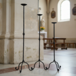 Hand Forged Iron Candelabra Set of 3 (93-113cm) Antique Copper Finish Hammered Stem with Decorative Knop - Image 4