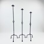 Hand Forged Iron Candelabra Set of 3 (101-121cm) Antique Copper Finish Heavy Rope Twist Stem with Openwork Cage Detail