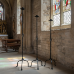 Hand Forged Iron Candelabra Set of 3 (101-121cm) Antique Copper Finish Heavy Rope Twist Stem with Openwork Cage Detail - Image 4