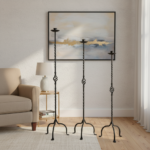 Hand Forged Iron Candelabra Set of 3 (101-121cm) Antique Copper Finish Heavy Rope Twist Stem with Openwork Cage Detail - Image 3