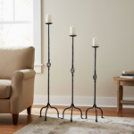 Hand Forged Iron Candelabra Set of 3 (101-121cm) Antique Copper Finish Heavy Rope Twist Stem with Openwork Cage Detail - Image 2