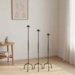 Hand Forged Iron Candelabra Set of 3 (93-113cm) Antique Copper Finish Barley Twist Stem with Deep Cylindrical Cups - Image 3