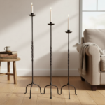 Hand Forged Iron Candelabra Set of 3 (93-113cm) Antique Copper Finish Barley Twist Stem with Deep Cylindrical Cups - Image 2