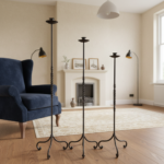 Hand Forged Iron Candelabra Set of 3 (93-113cm) Antique Copper Finish Barley Twist Stem with Socket and Drip Plate - Image 2