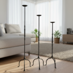 Hand Forged Iron Candelabra Set of 3 (93-113cm) Antique Copper Finish Barley Twist Stem with Arched Base - Image 2