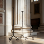 Hand Forged Iron Candelabra Set of 3 (90-110cm) Antique Copper Finish Barley Twist Stem with French Scroll Feet - Image 3