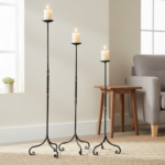 Hand Forged Iron Candelabra Set of 3 (90-110cm) Antique Copper Finish Barley Twist Stem with French Scroll Feet - Image 2