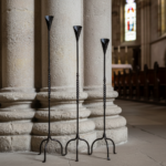 Hand Forged Iron Candelabra Set of 3 (100-120cm) Antique Copper Finish Barley Twist Stem with Calla Lily Cups - Image 4