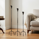 Hand Forged Iron Candelabra Set of 3 (100-120cm) Antique Copper Finish Barley Twist Stem with Calla Lily Cups - Image 2