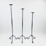 Hand Forged Iron Candelabra Set of 3 (93-113cm) Antique Copper Finish Barley Twist Stem with Wide Scroll Base