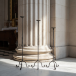 Hand Forged Iron Candelabra Set of 3 (93-113cm) Antique Copper Finish Barley Twist Stem with Wide Scroll Base - Image 3