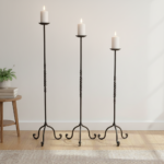 Hand Forged Iron Candelabra Set of 3 (93-113cm) Antique Copper Finish Barley Twist Stem with Wide Scroll Base - Image 2