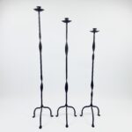 Hand Forged Iron Candelabra Set of 3 (107-127cm) Antique Copper Finish Open Twist Stem with Arched Base