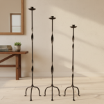 Hand Forged Iron Candelabra Set of 3 (107-127cm) Antique Copper Finish Open Twist Stem with Arched Base - Image 3