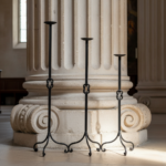 Hand Forged Iron Candelabra Set of 3 (78-98cm) Antique Copper Double Stem with Hercules Knot Detail - Image 4