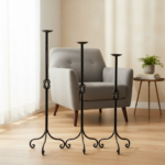 Hand Forged Iron Candelabra Set of 3 (78-98cm) Antique Copper Double Stem with Hercules Knot Detail - Image 2