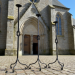 Hand Forged Iron Candelabra Set of 3 (78-98cm) Antique Copper Double Stem with Hercules Knot Detail - Image 5