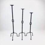 Hand Forged Iron Candelabra Set of 3 (82-102cm) Antique Copper Double Stem with Hercules Knot and Arched Base