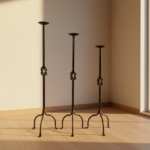 Hand Forged Iron Candelabra Set of 3 (82-102cm) Antique Copper Double Stem with Hercules Knot and Arched Base - Image 2