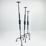 Hand Forged Iron Candelabra Set of 3 (88-108cm) Antique Copper Double Stem with Hercules Knot and Arched Base - Image 11