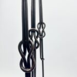 Hand Forged Iron Candelabra Set of 3 (88-108cm) Antique Copper Double Stem with Hercules Knot and Arched Base - Image 9