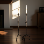 Hand Forged Iron Floor Candelabra (110cm) Hercules Knot Double Stem - Antique Copper or Gold Finish - Image 5