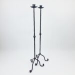 Hand Forged Iron Candelabra Pair (105cm) Antique Copper Hammered Stem with Socket and Drip Plate - Image 6