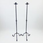 Hand Forged Iron Candelabra Pair (105cm) Antique Copper Hammered Stem with Socket and Drip Plate