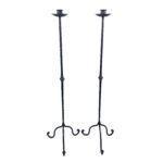 Hand Forged Iron Candelabra Pair (105cm) Antique Copper Hammered Stem with Socket and Drip Plate