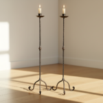 Hand Forged Iron Candelabra Pair (105cm) Antique Copper Hammered Stem with Socket and Drip Plate - Image 3
