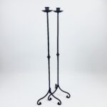 Hand Forged Iron Candelabra Pair (105cm) Antique Copper Tapered Stem with Scroll Base - Image 7