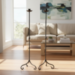 Hand Forged Iron Candelabra Pair (105cm) Antique Copper Tapered Stem with Scroll Base - Image 2