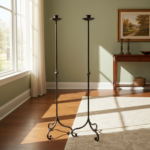 Hand Forged Iron Candelabra Pair (105cm) Antique Copper Tapered Stem with Scroll Base - Image 3