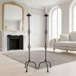 Hand Forged Iron Candelabra Pair (115cm) Antique Copper Expanded Open-Twist Stem - Image 2