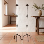 Hand Forged Iron Candelabra Pair (115cm) Antique Copper Expanded Open-Twist Stem - Image 3