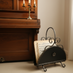 Hand Forged Iron Newspaper & Magazine Rack (54cm) Antique Gold Scroll Design with Arched Handle - Image 5