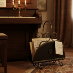 Hand Forged Iron Newspaper & Magazine Rack (54cm) Antique Gold Scroll Design with Arched Handle - Image 7