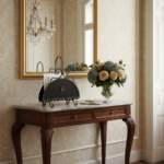 Hand Forged Iron Newspaper & Magazine Rack (54cm) Antique Gold Scroll Design with Arched Handle - Image 4