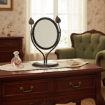 Hand Forged Iron Tabletop Vanity Mirror (55cm) Antique Copper Leaf Design - Image 3