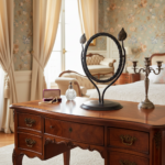 Hand Forged Iron Tabletop Vanity Mirror (55cm) Antique Copper Leaf Design - Image 4