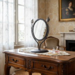 Hand Forged Iron Tabletop Vanity Mirror (55cm) Antique Copper Leaf Design - Image 2