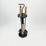 Modern Fireplace Tool Set (66cm) Matte Black & Natural Wood Handles - 4 Piece Kit - Image 7