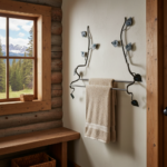 Hand Forged Iron Wall Towel Rack (82cm) Antique Copper Branch Design with Glass Bead Leaves - Image 2