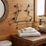 Hand Forged Iron Wall Towel Rack (82cm) Antique Copper Branch Design with Glass Bead Leaves - Image 3