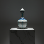 Handmade Ceramic Lidded Vase (30cm) Traditional Ottoman "Golden Horn" (Haliç) Style with Turquoise Bands - Decorative Art Object