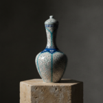 Handmade Ceramic Lidded Vase (30cm) Traditional Ottoman "Golden Horn" (Haliç) Style with Turquoise Bands - Decorative Art Object - Image 2