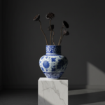 Handmade Ceramic Monumental Vase (50cm) Wide-Neck "Baba Nakkas" Blue & White Design - Grand Floor or Table Centerpiece